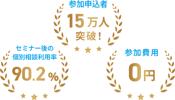 参加申込者15万人突破！ セミナー後の個別相談利用率90.2% 参加費用0円