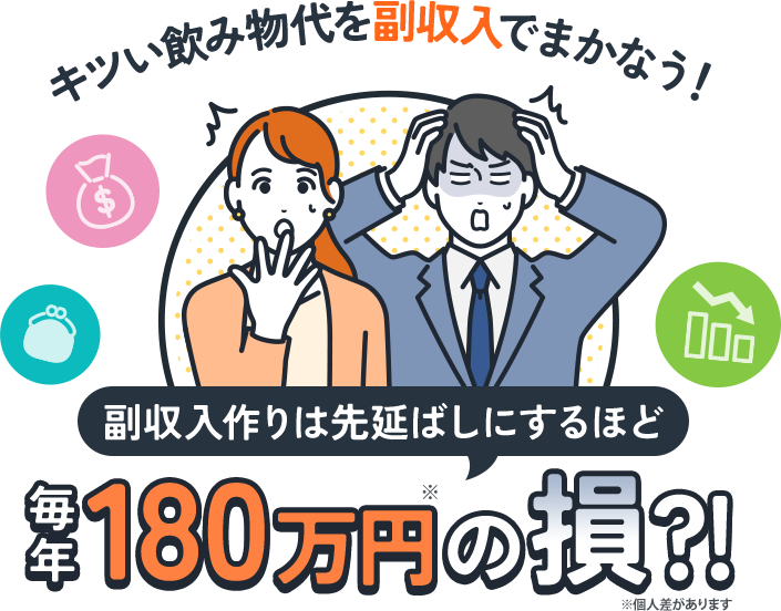 キツい飲み物代を副収入でまかなう！副収入作りは先延ばしにするほど毎年180万円の損？！